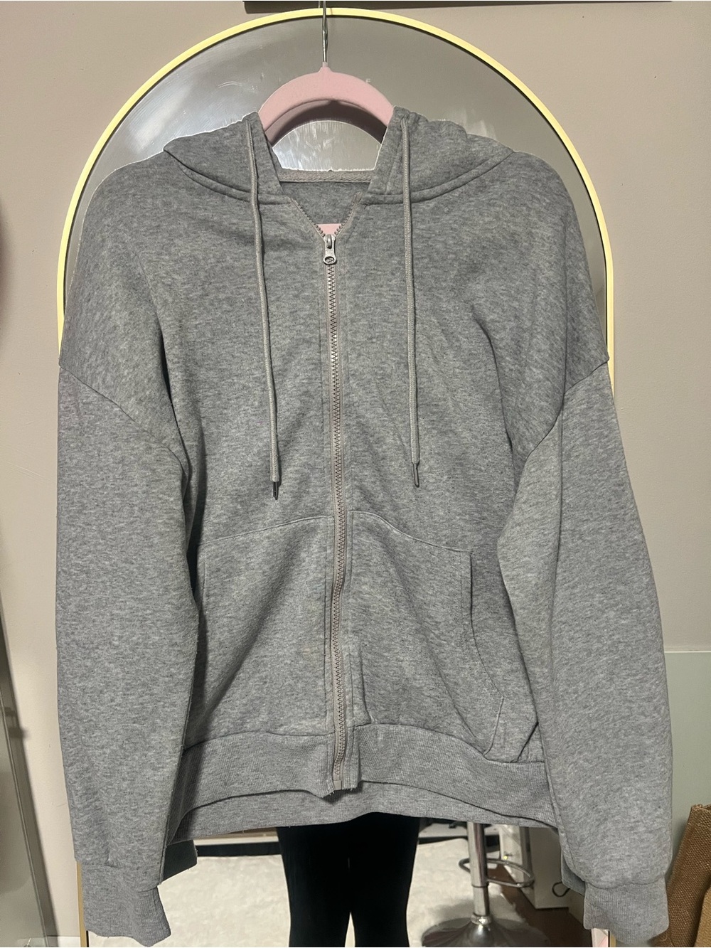 SHEIN Heather Gray Zip-Up Hoodie Sweater